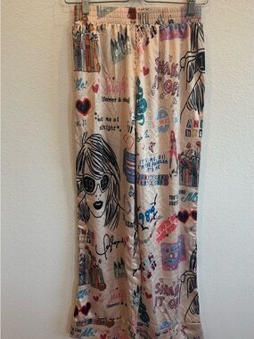 Taylor Swift Silky Cream Pajama Pants with Colorful Pop-Graphic Print